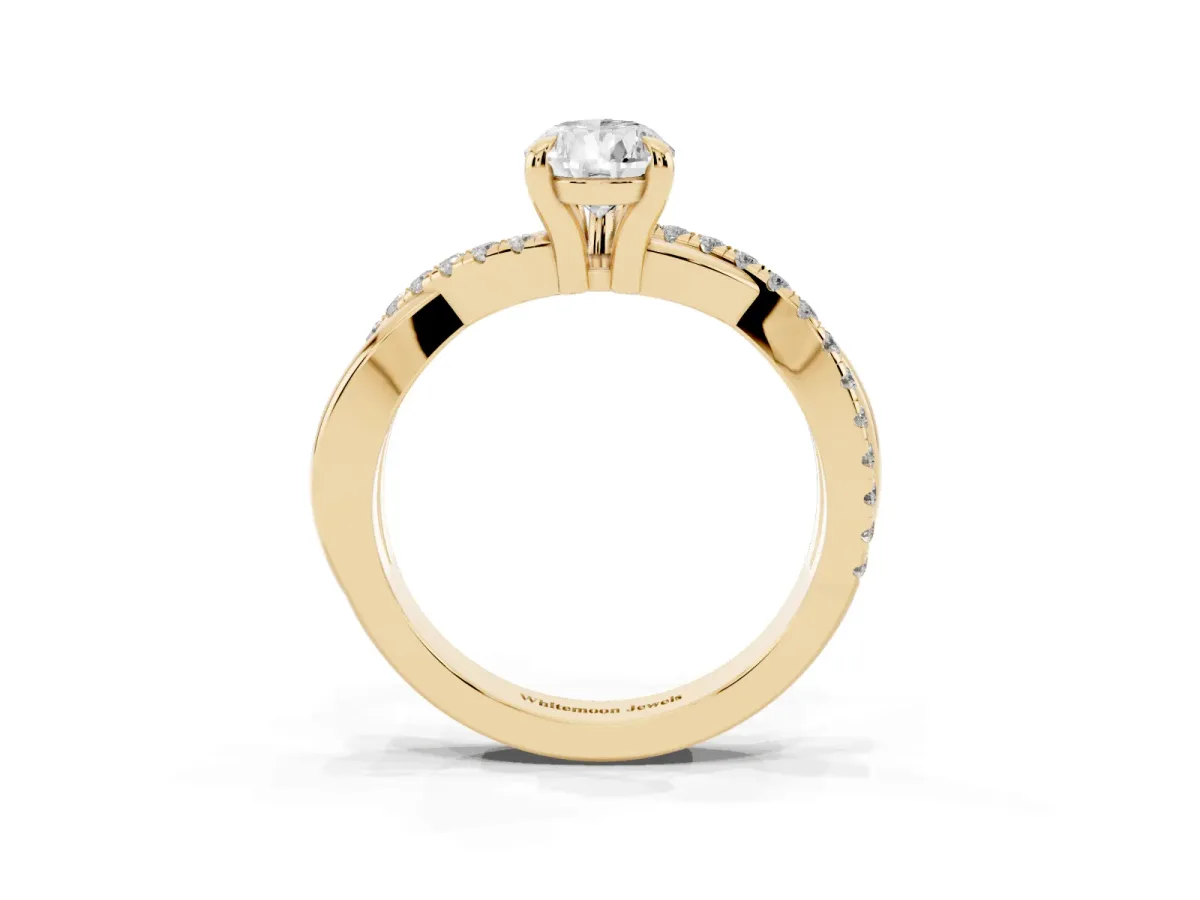 Pear Cut Cut Diamond Twist Band Solitaire with Prong Setting Yellow gold