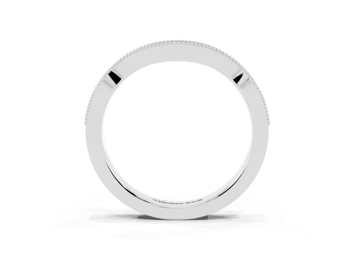 Pavé Round Diamond Curved Milgrain Band White gold