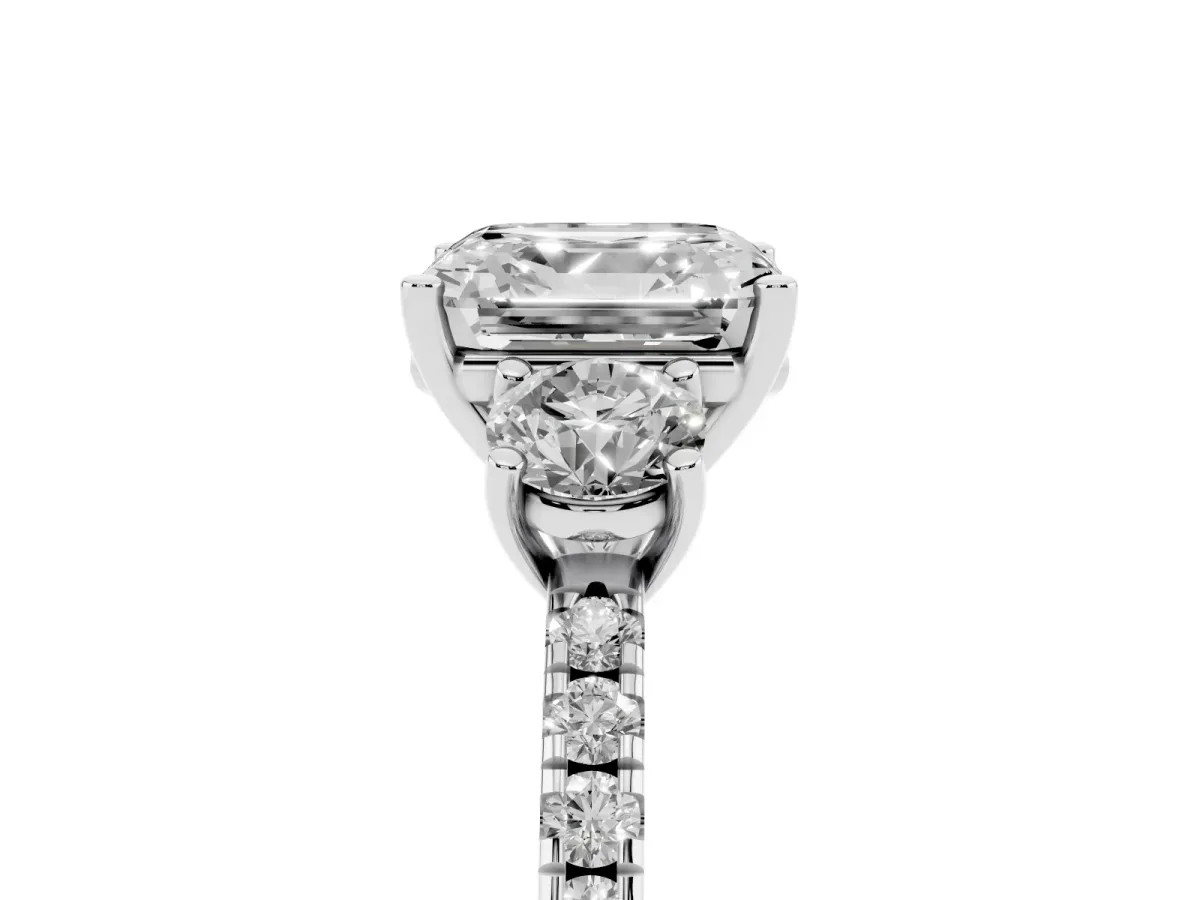 Three-Stone Asscher Cut Cut Diamond Pavé Band with Prong Setting Platinum