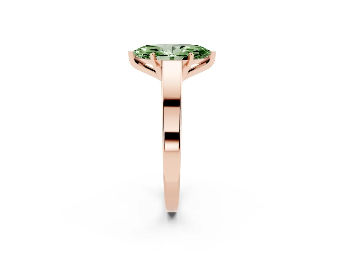 Fancy Green Marquise Cut Solitaire Engagement Ring with Four-Prong Setting and Tapered Band Rose gold
