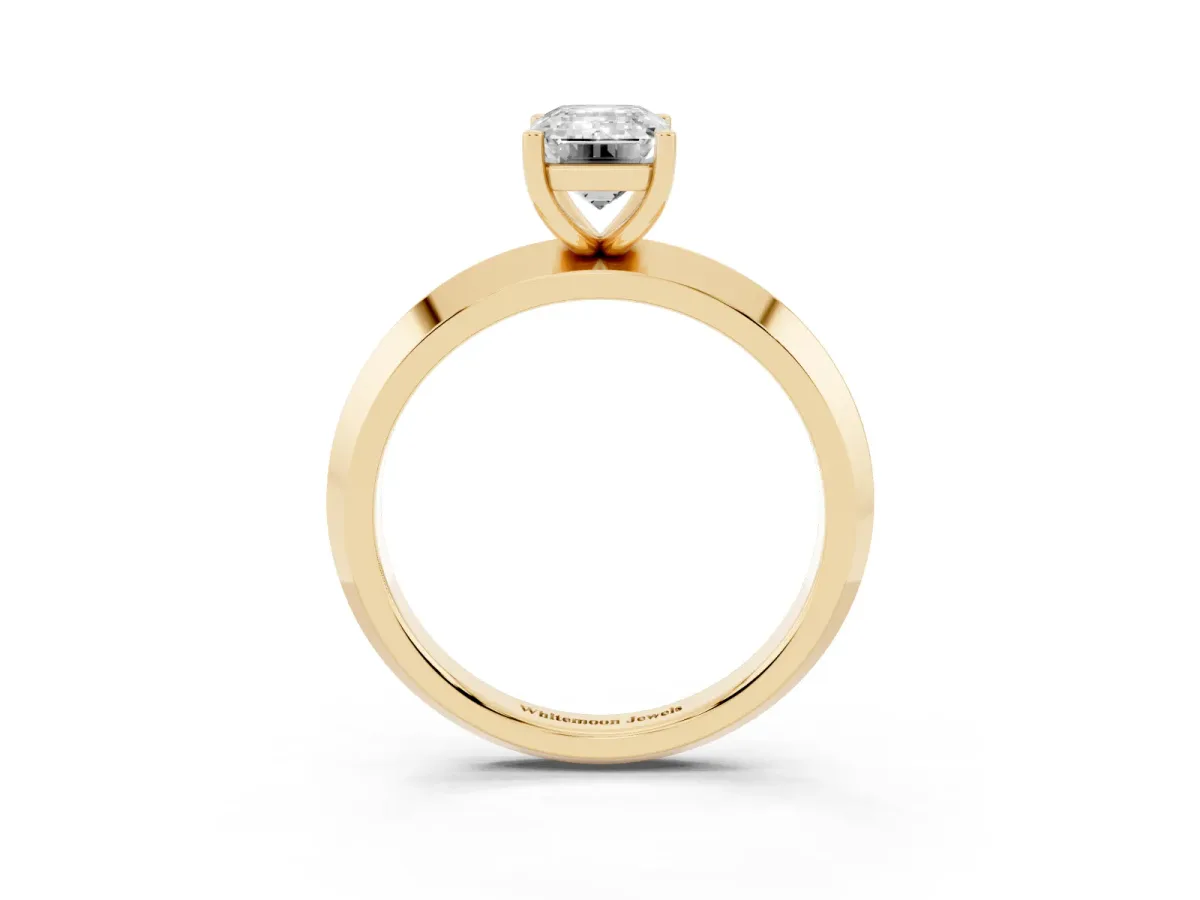 Emerald Cut Cut Solitaire Engagement Ring with Flat Band and Four-Prong Setting Yellow gold