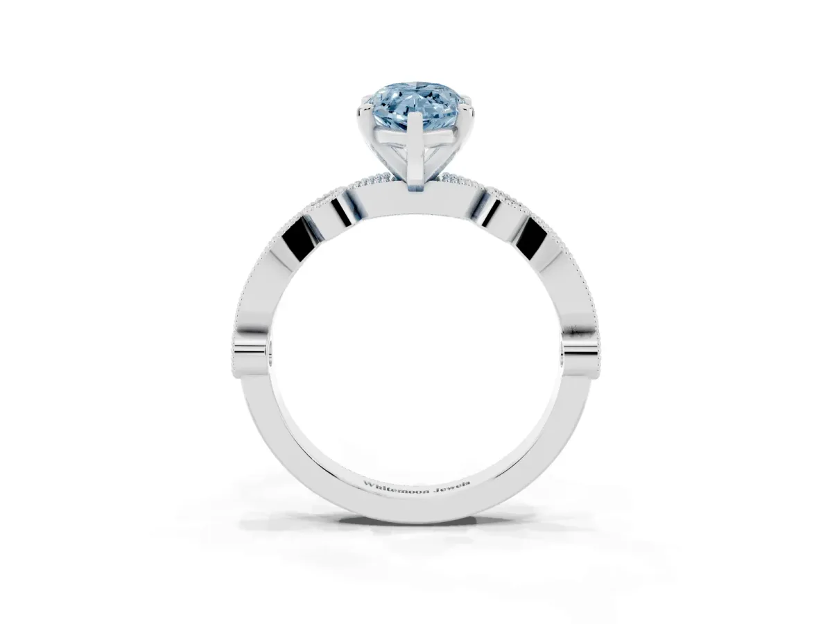 Fancy Blue Marquise Cut Milgrain Bezel Diamond Engagement Ring with Solitaire Prong Setting Silver