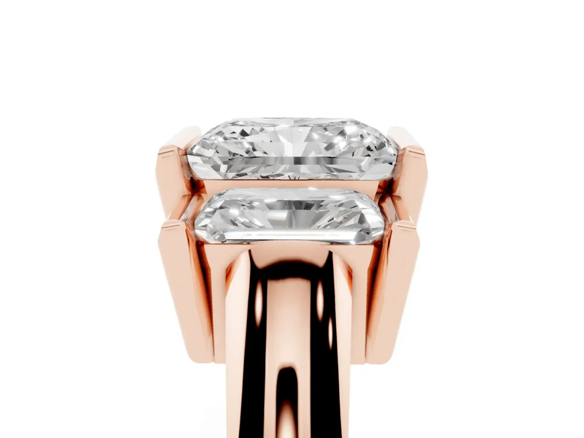Three Stone Radiant Cut Cut Channel Set Diamond Ring Rose gold
