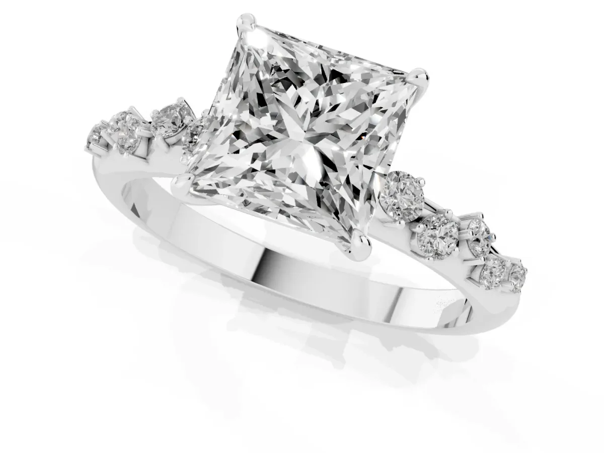Princess Cut Diamond Cluster Prong-Set Solitaire Ring Silver