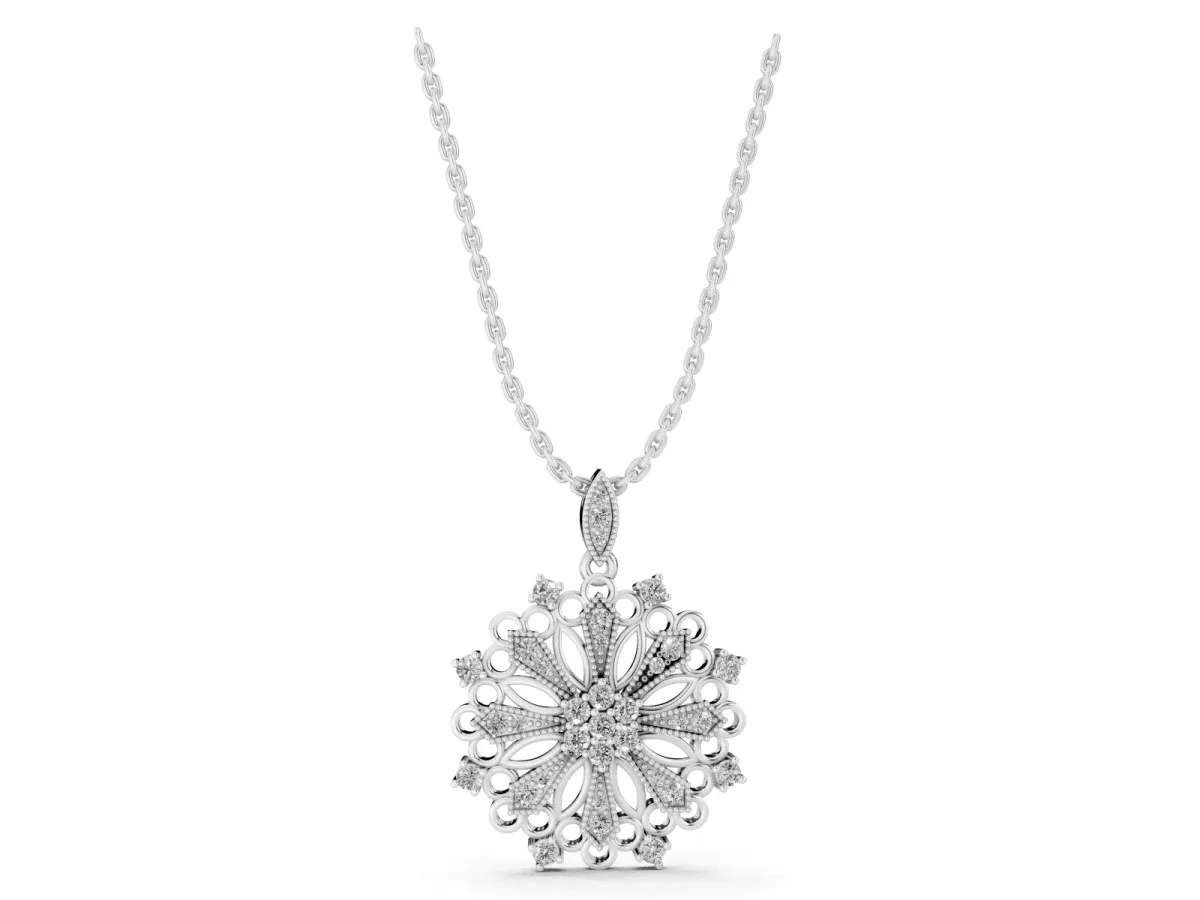 Round Diamond Cluster Milgrain Pendant Silver
