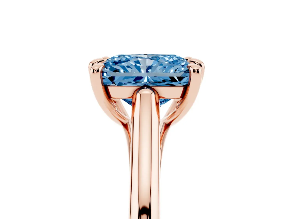 Fancy Blue Radiant Cut Solitaire Engagement Ring with Six-Prong Setting and Classic Band Rose gold