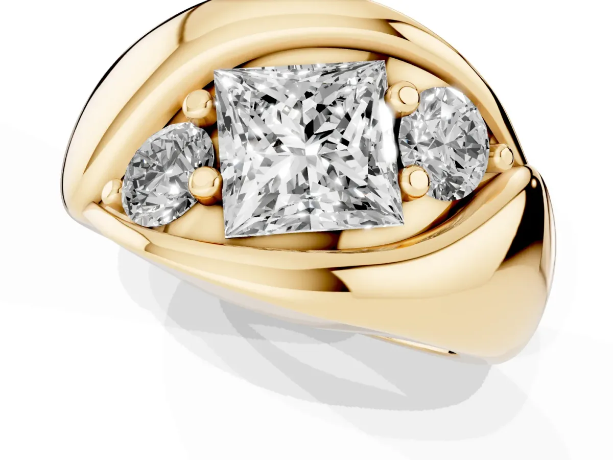 Channel Set Princess Cut Diamond Crossover Band Yellow gold