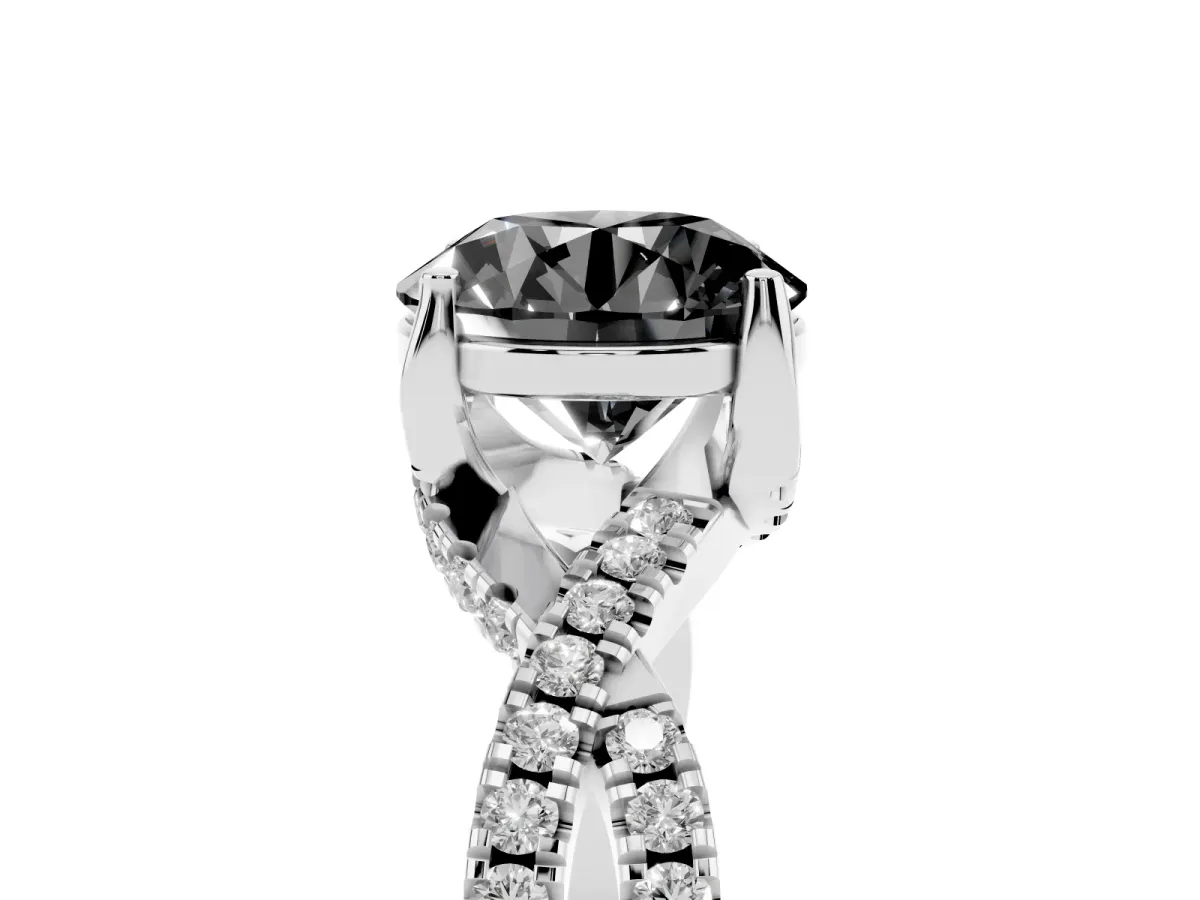 Fancy Black Round Cut Solitaire Twist Pave Diamond Engagement Ring with Prong Setting Platinum