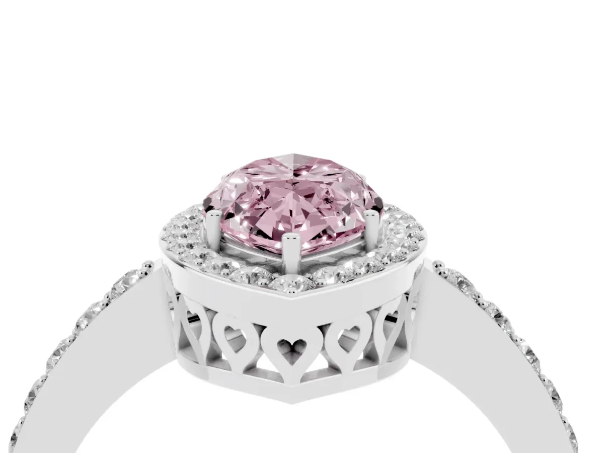 Fancy Pink Marquise Cut Halo Diamond Pavé Band Ring with Prong Setting Silver