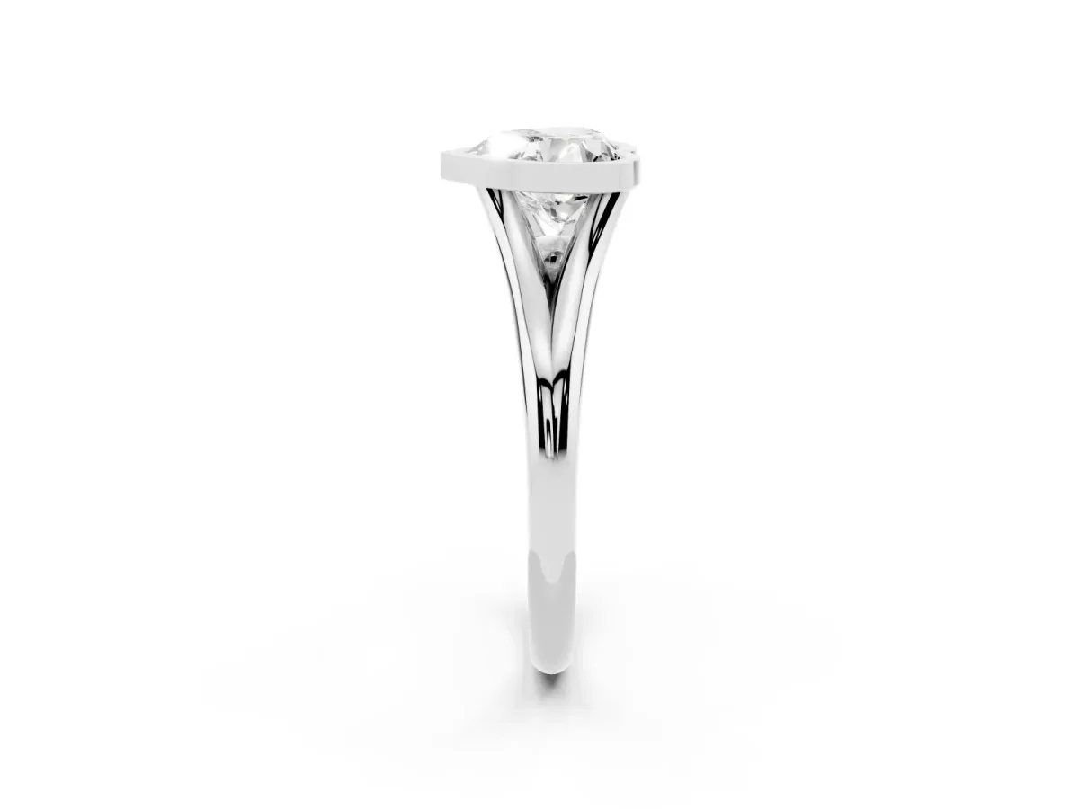 Bezel Set Heart Cut Cut Solitaire Ring with Tapered Band Silver