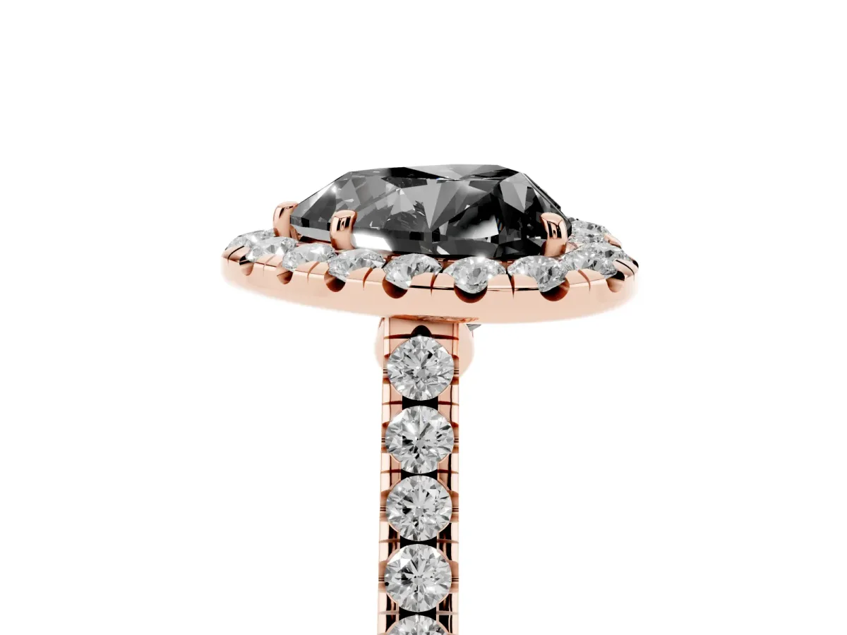 Fancy Black Heart Cut Halo Pave Diamond Engagement Ring with Four-Prong Setting Rose gold