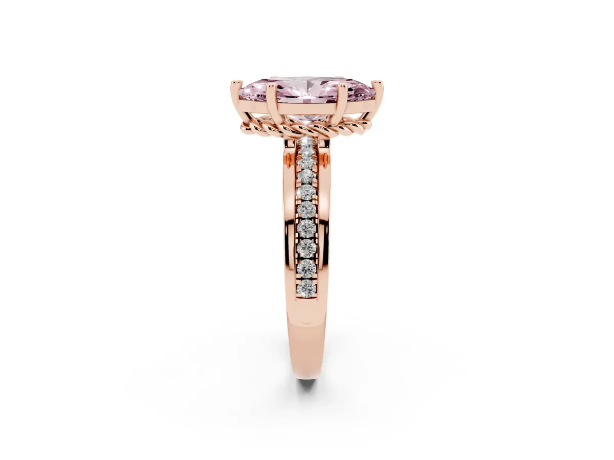 Fancy Pink Marquise Cut Solitaire Diamond Ring with Channel Set Band and Six-Prong Setting Rose gold