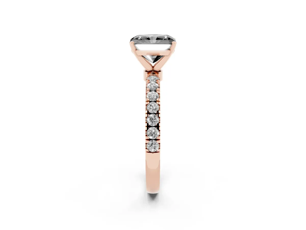 Fancy Black Radiant Cut Diamond Solitaire Ring with Pavé Accents and Four-Prong Setting Rose gold