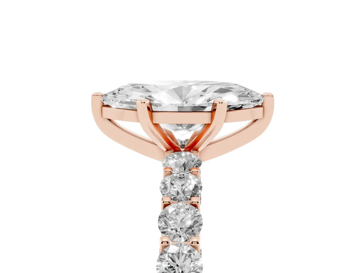 Marquise Cut Diamond Solitaire Ring with Shared Prong Pavé Band and Four-Prong Setting Rose gold