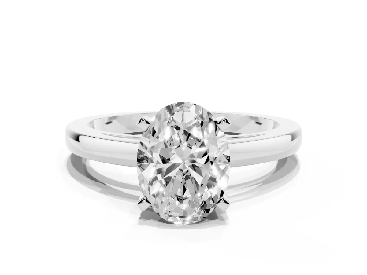 Oval Cut Solitaire Diamond Engagement Ring with Four-Prong Setting on a Classic Band Silver