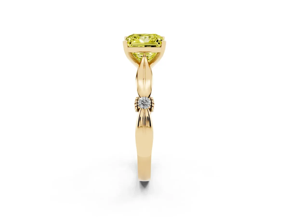 Fancy Yellow Princess Cut Solitaire Diamond Twisted Band with Four-Prong Setting Yellow gold