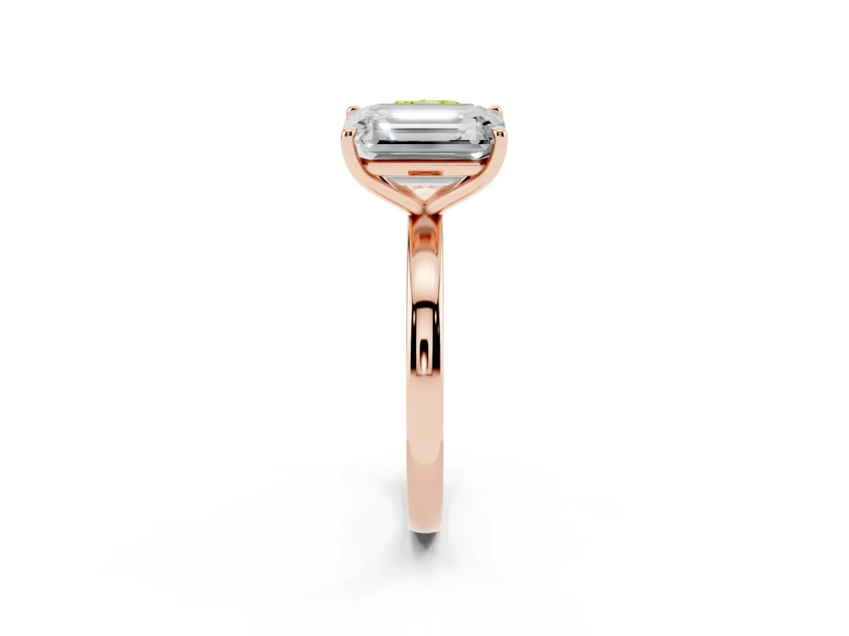 Fancy Yellow Cushion Cut and Emerald Cut Toi Moi Ring with Prong Setting Rose gold
