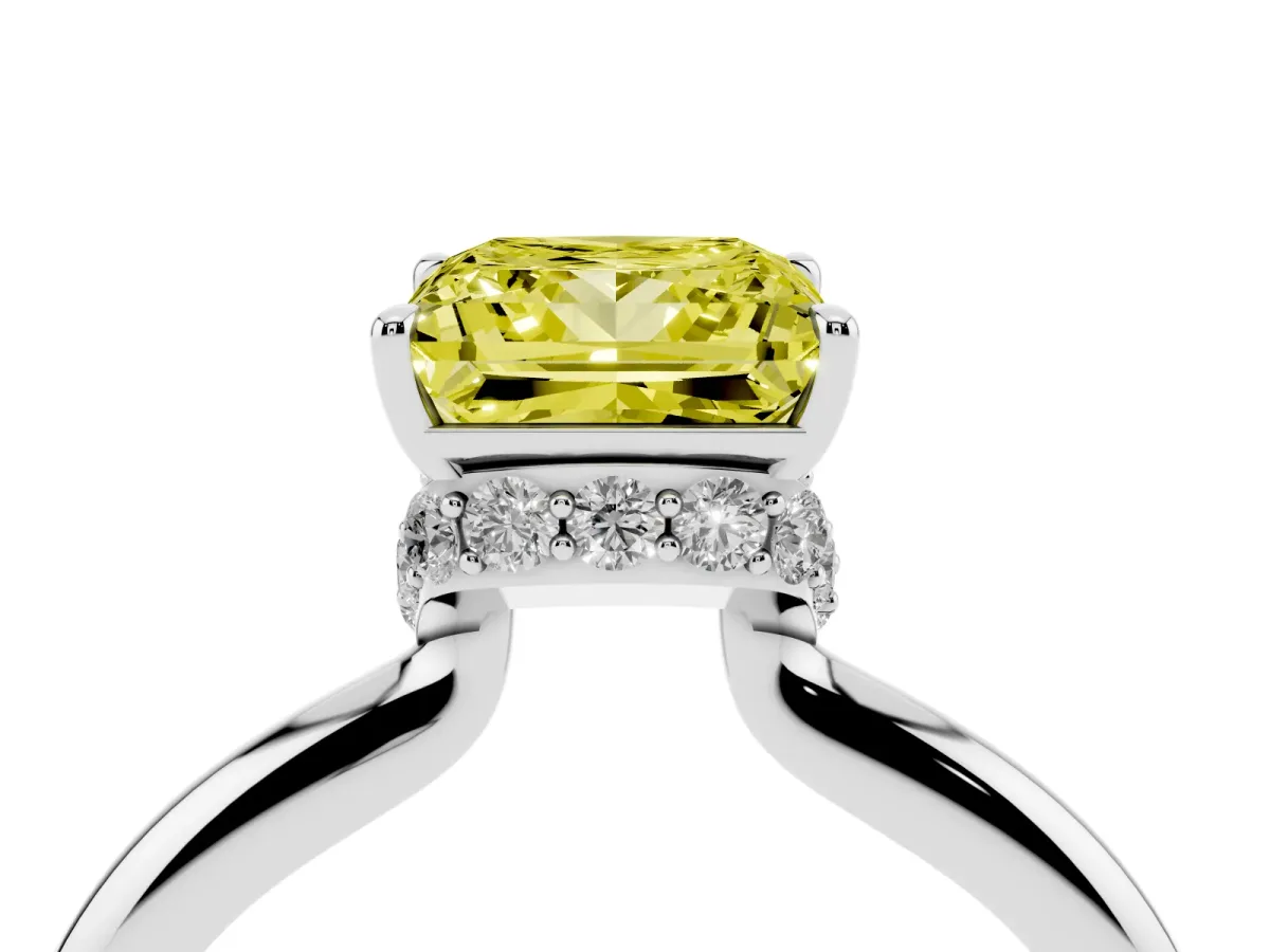 Fancy Yellow Princess Cut Brilliant Solitaire Engagement Ring with Six-Prong Setting and Classic Band Silver