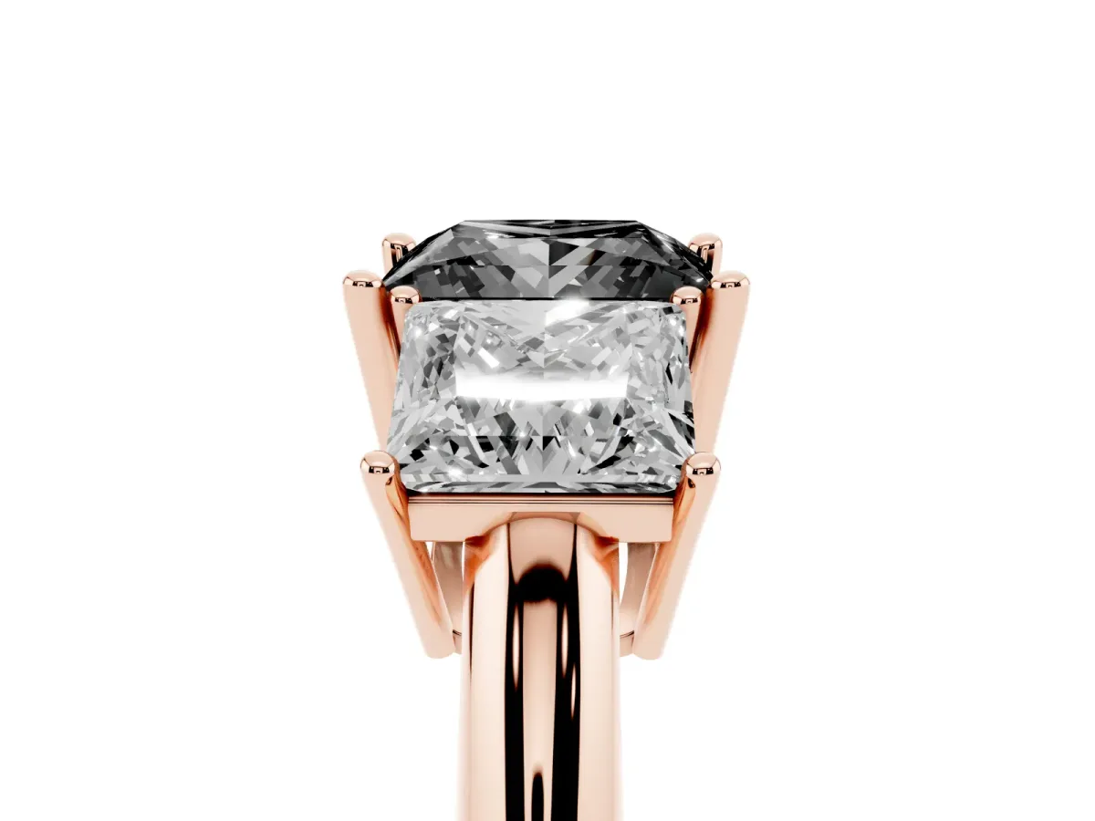 Fancy Black Three-Stone Princess Cut Cut Diamond Engagement Ring with Prong Setting on a White Gold Band Rose gold