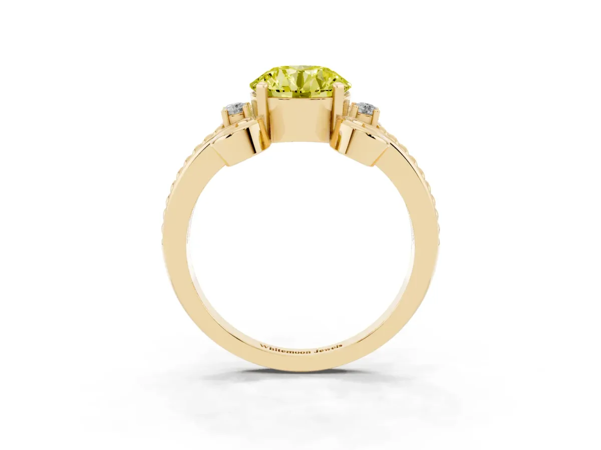 Fancy Yellow Round Cut Solitaire Twisted Band Scroll Prong Ring Yellow gold