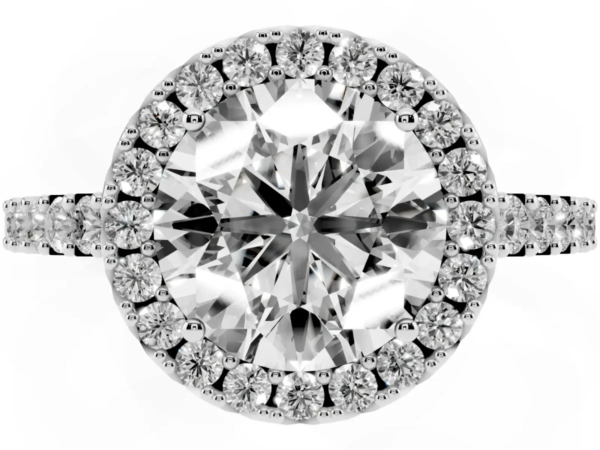 Round Cut Halo Diamond Pavé Solitaire Ring Platinum