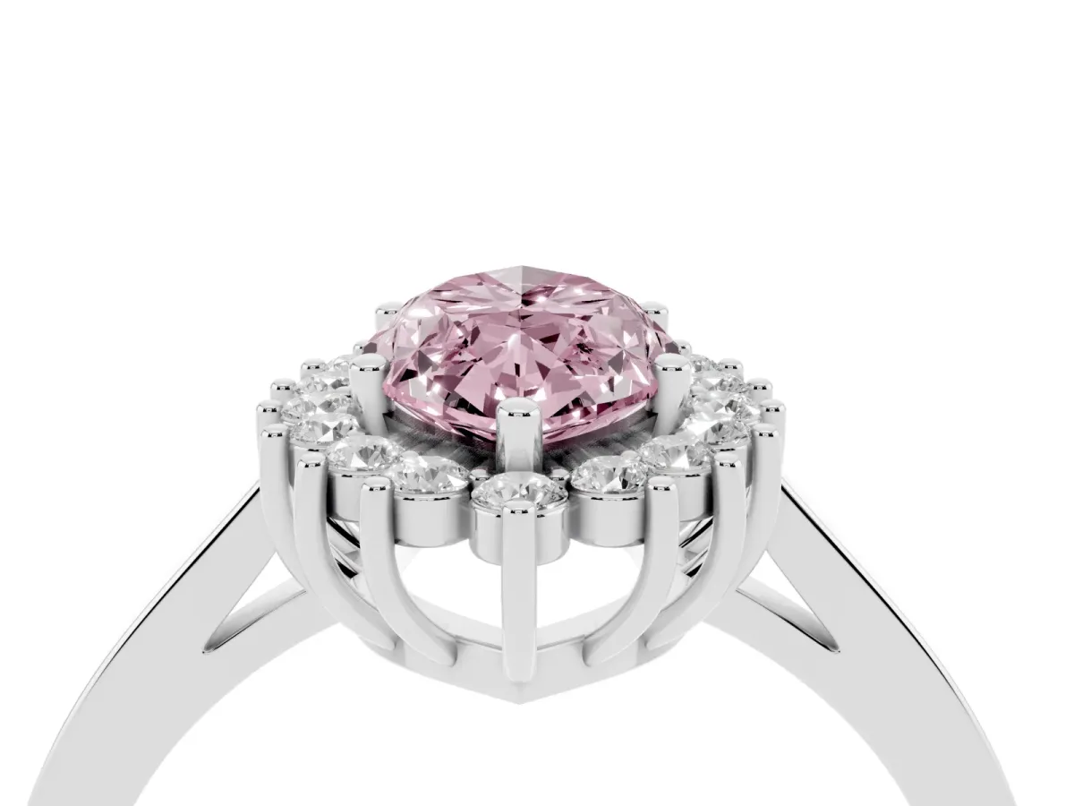 Fancy Pink Marquise Cut Cut Diamond Halo Ring with Round Brilliant Halo and Solitaire Band Platinum