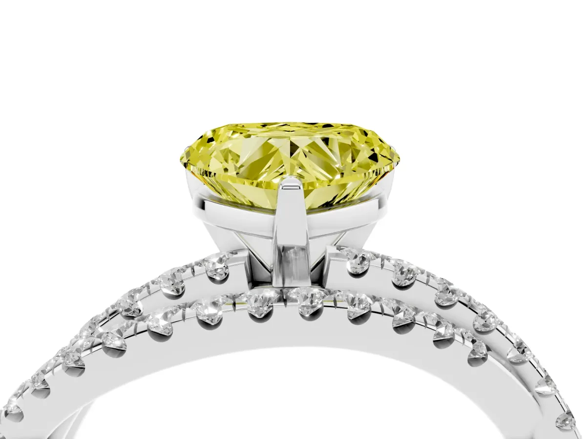 Fancy Yellow Heart Cut Solitaire Twist Band with Pavé Setting and Four-Prong Setting Silver