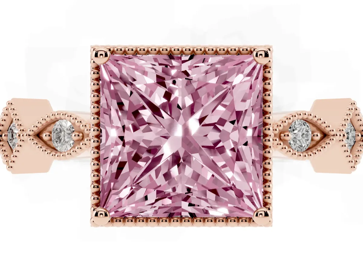 Fancy Pink Princess Cut Milgrain Marquise Diamond Twist Band Ring Rose gold