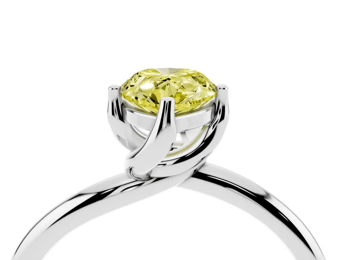 Fancy Yellow Pear Cut Diamond Solitaire Engagement Ring with Four-Prong Setting and Classic Band Silver