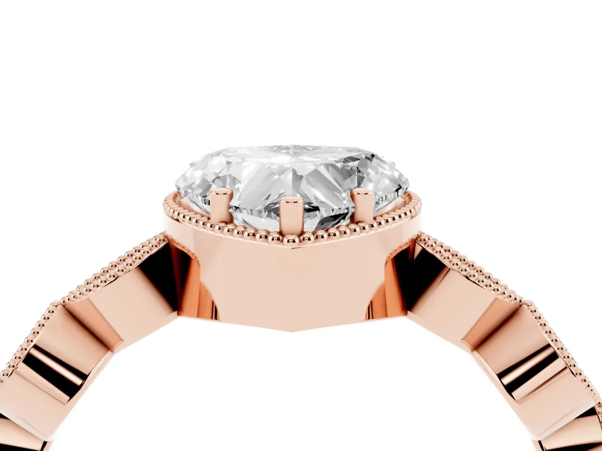 Heart Cut Diamond Vintage Milgrain Ring with Round Stations Rose gold