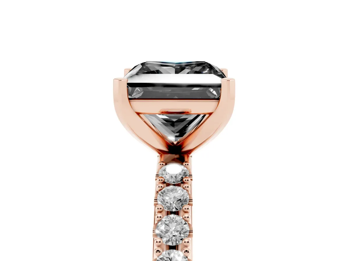 Fancy Black Princess Cut Diamond Solitaire Pavé Band with Four-Prong Setting Rose gold