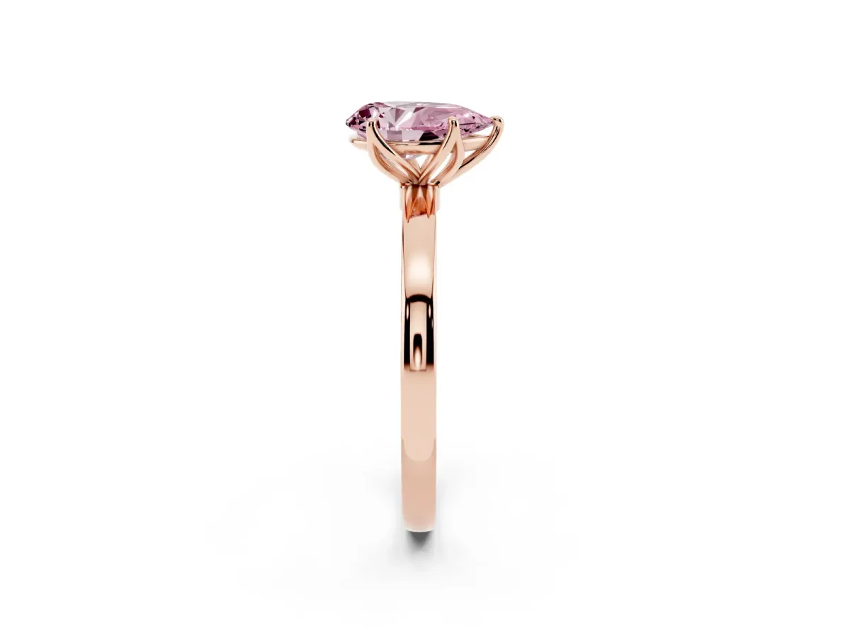Fancy Pink Pear Cut Diamond Solitaire Ring with Thin Band and Prong Setting Rose gold