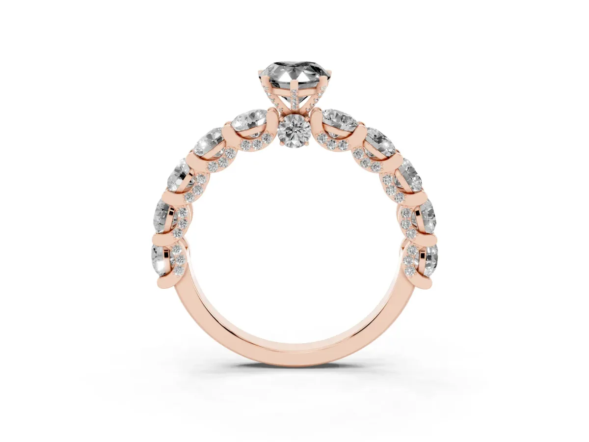 Fancy Black Pear Cut Diamond Side Stone Engagement Ring with Four-Prong Setting Rose gold