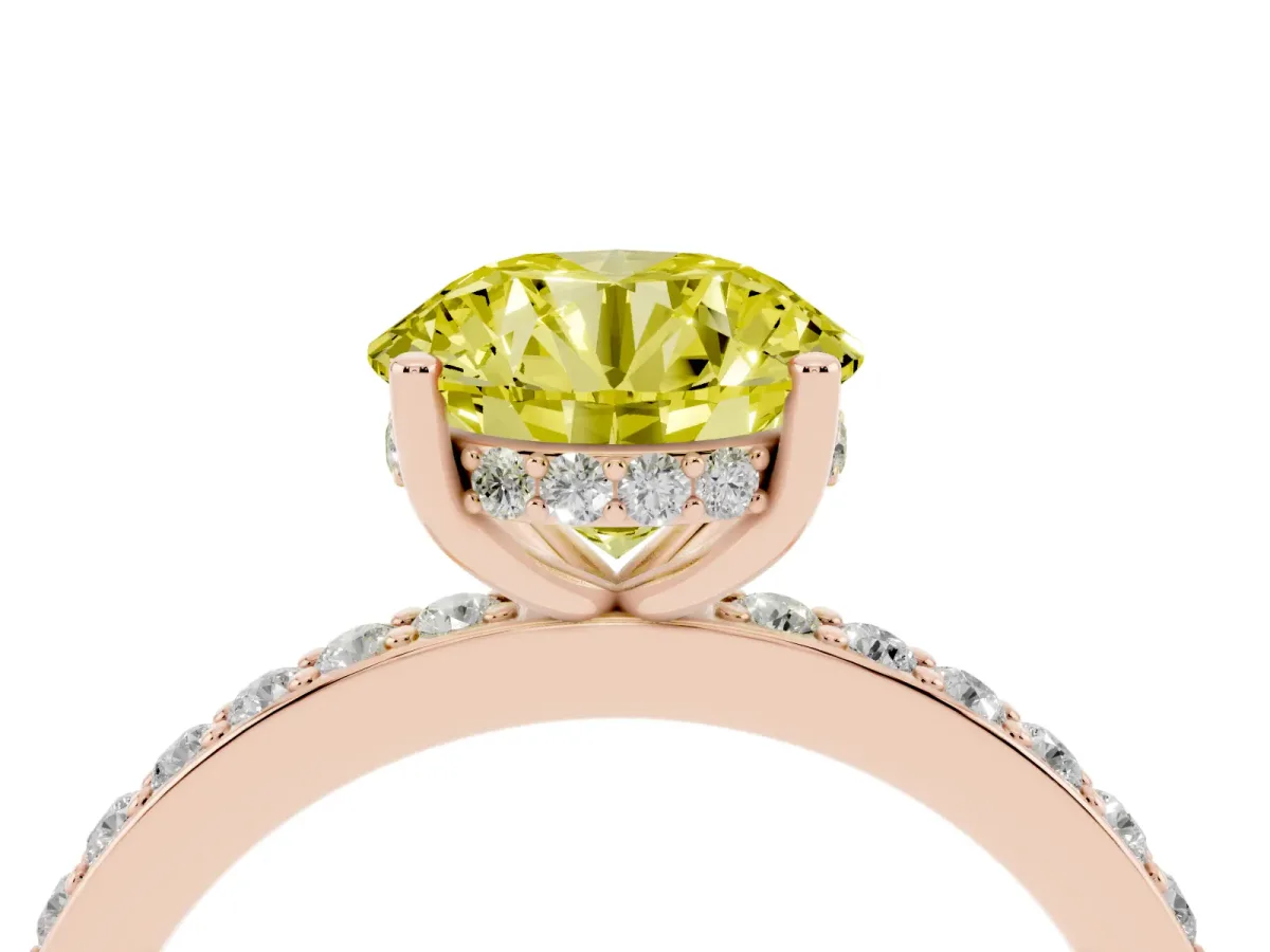 Fancy Yellow Round Cut Cut Diamond Pavé Band Ring with Four-Prong Setting Rose gold