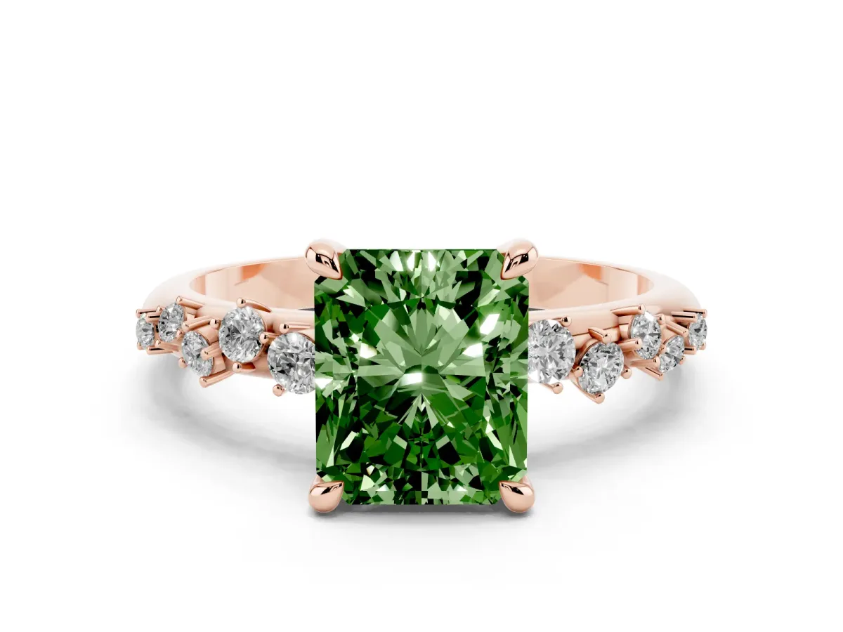 Fancy Green Radiant Cut Cut Diamond Vine Band with Four-Prong Setting Rose gold