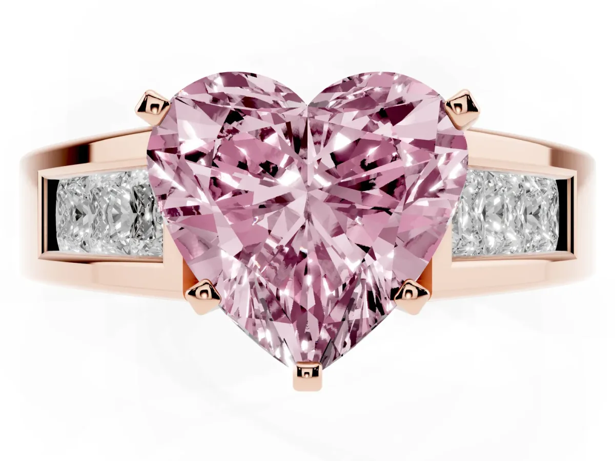 Fancy Pink Heart Cut Cut Channel Set Solitaire Ring with Four-Prong Setting Rose gold