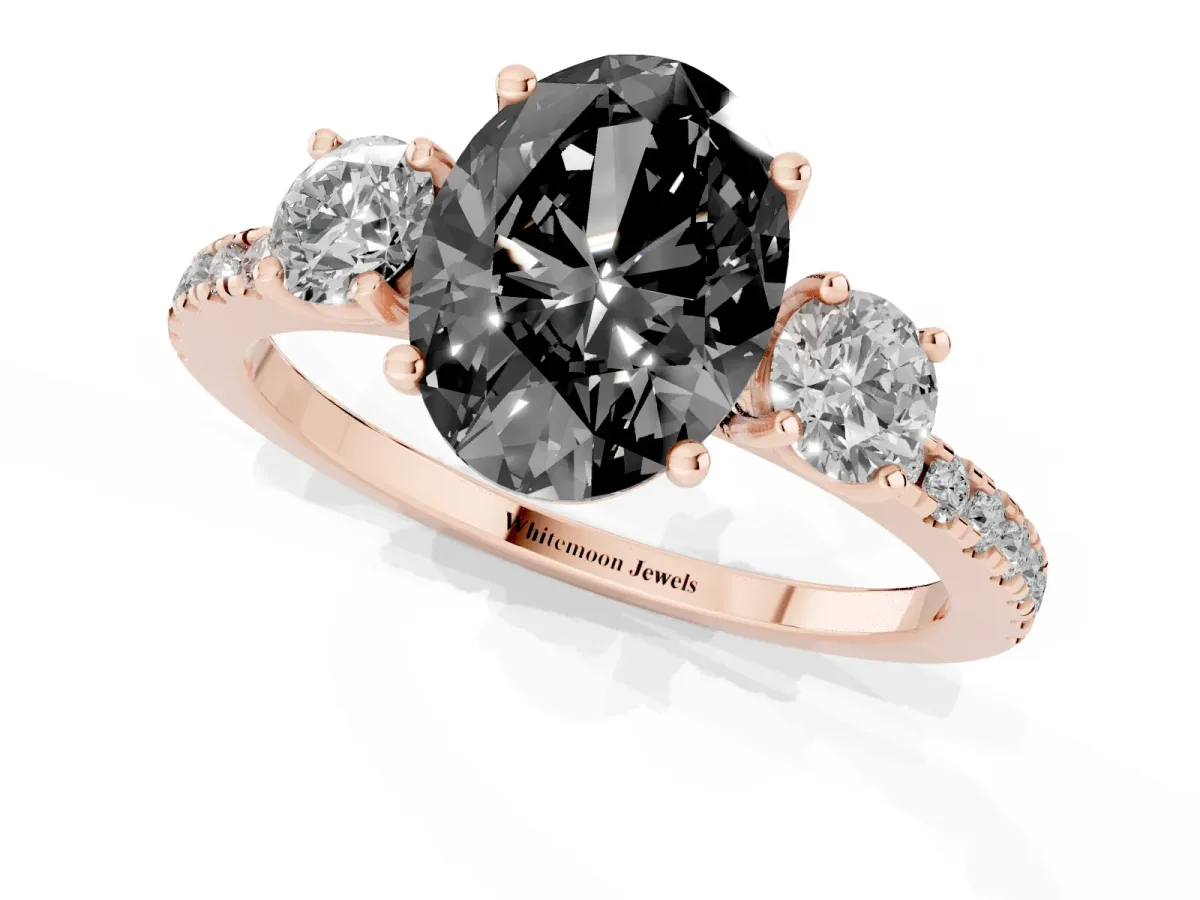 Fancy Black Three-Stone Oval Cut Cut Diamond Pavé Band with Prong Setting Rose gold