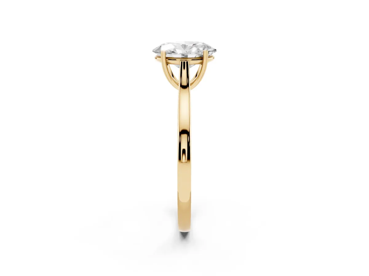 Oval Cut Solitaire Heart Prong Engagement Ring with Tapered Band Yellow gold