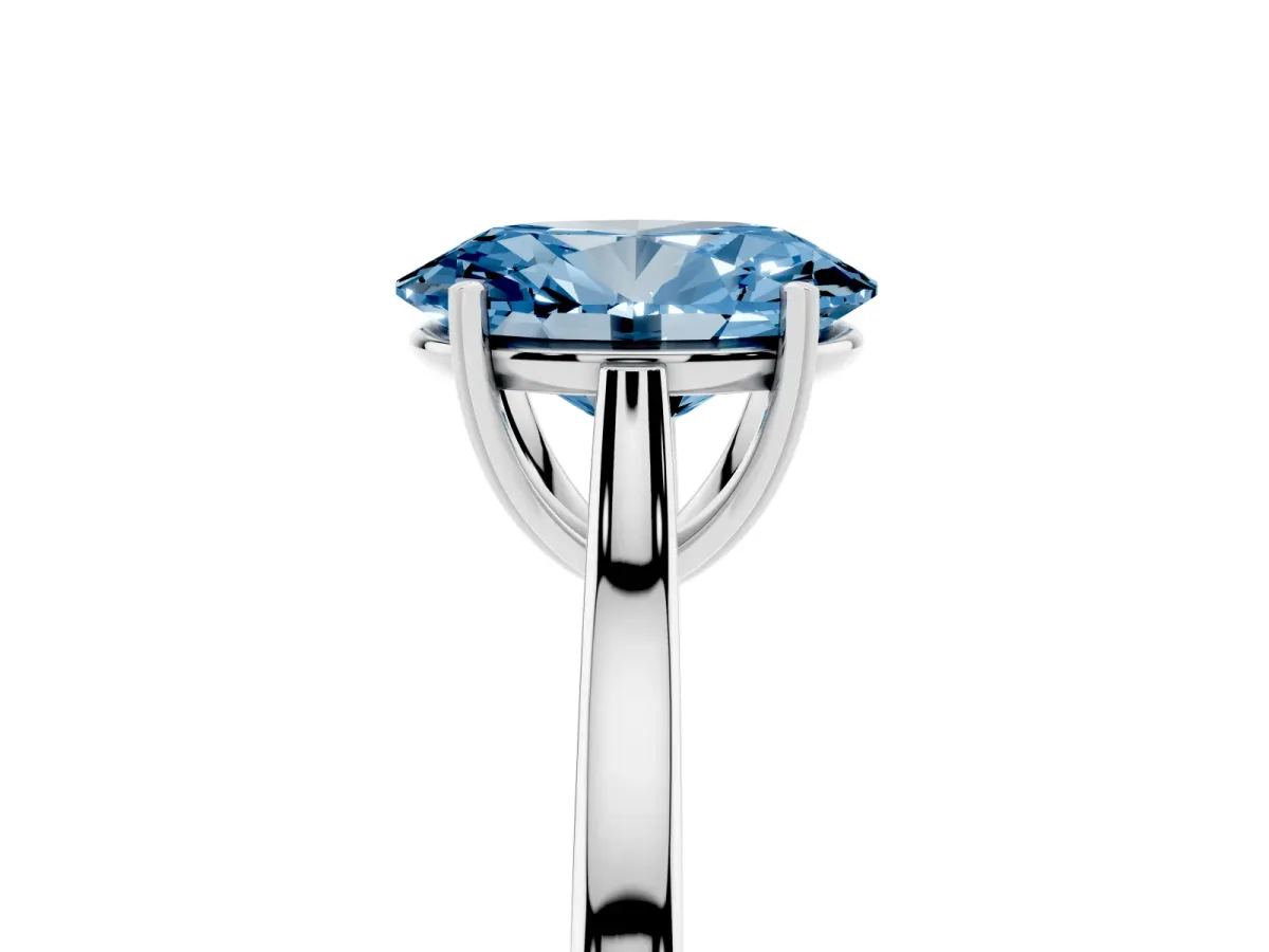 Fancy Blue Oval Cut Solitaire Heart Prong Engagement Ring with Tapered Band White gold