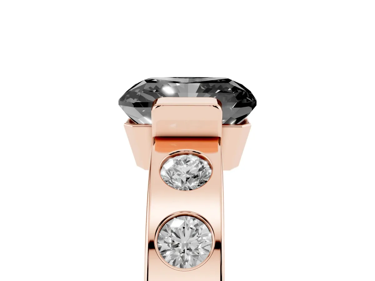 Fancy Black Radiant Cut Brilliant Channel-Set Diamond Ring with Bezel Prong Setting Rose gold