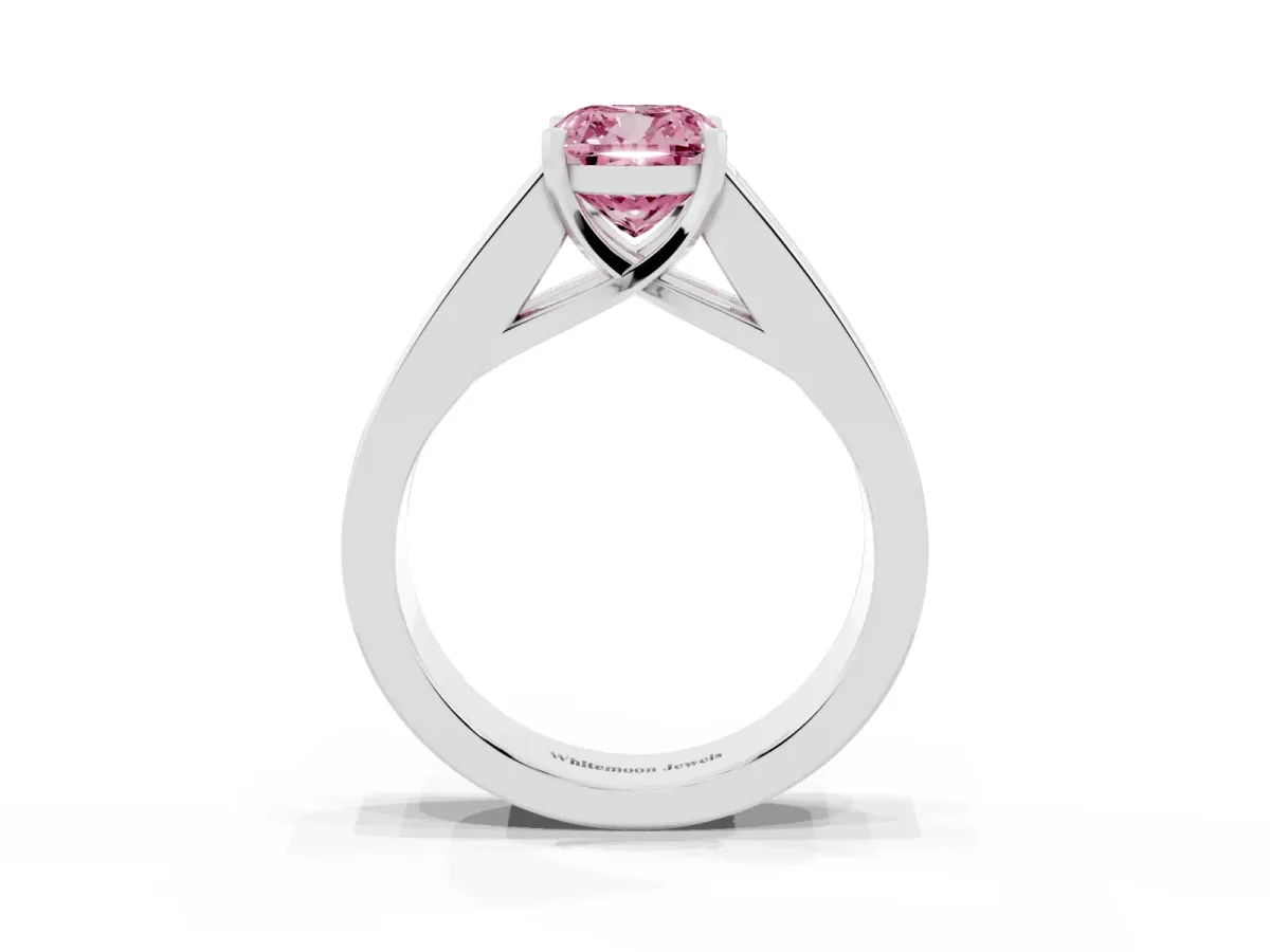Fancy Pink Cushion Cut Cut Channel Set Solitaire Ring with Four-Prong Setting Silver