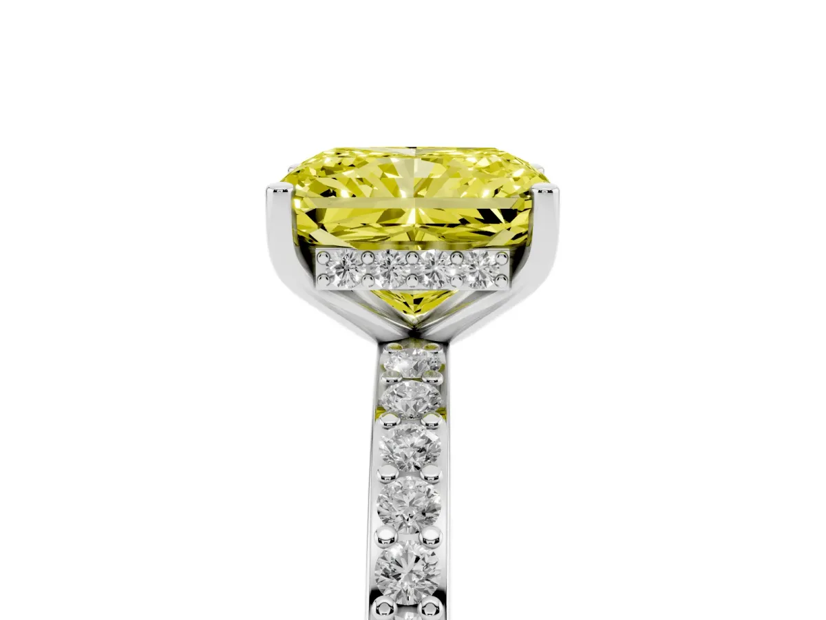 Fancy Yellow Radiant Cut Cut Diamond Pavé Band Ring with Four-Prong Setting Silver