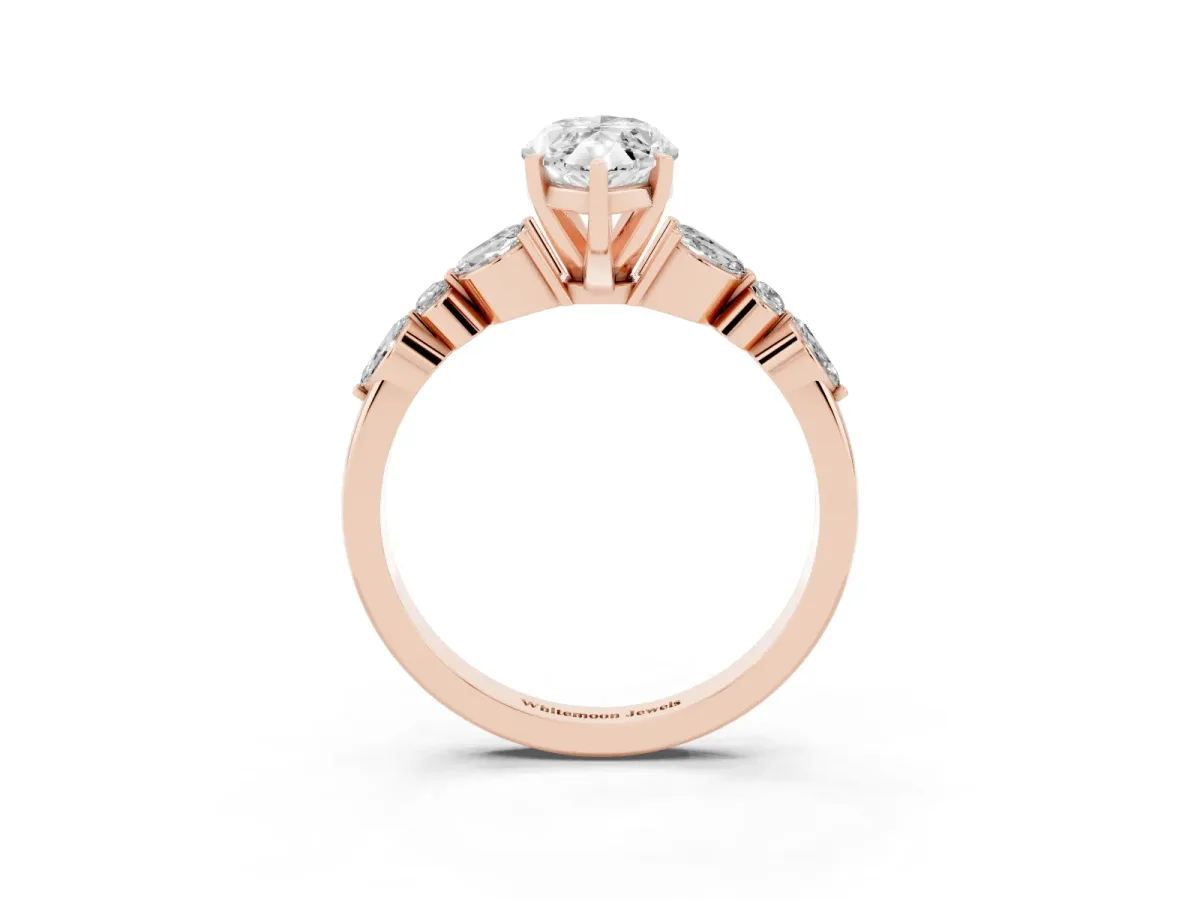 Marquise Cut Diamond Solitaire Ring with Side Stones and Four-Prong Setting Rose gold