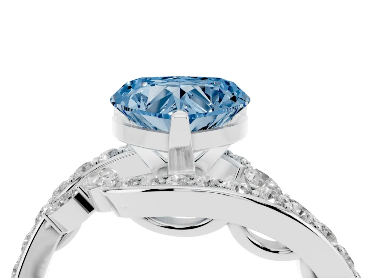 Fancy Blue Heart Cut Solitaire with Pavé Twist Band and Four-Prong Setting White gold