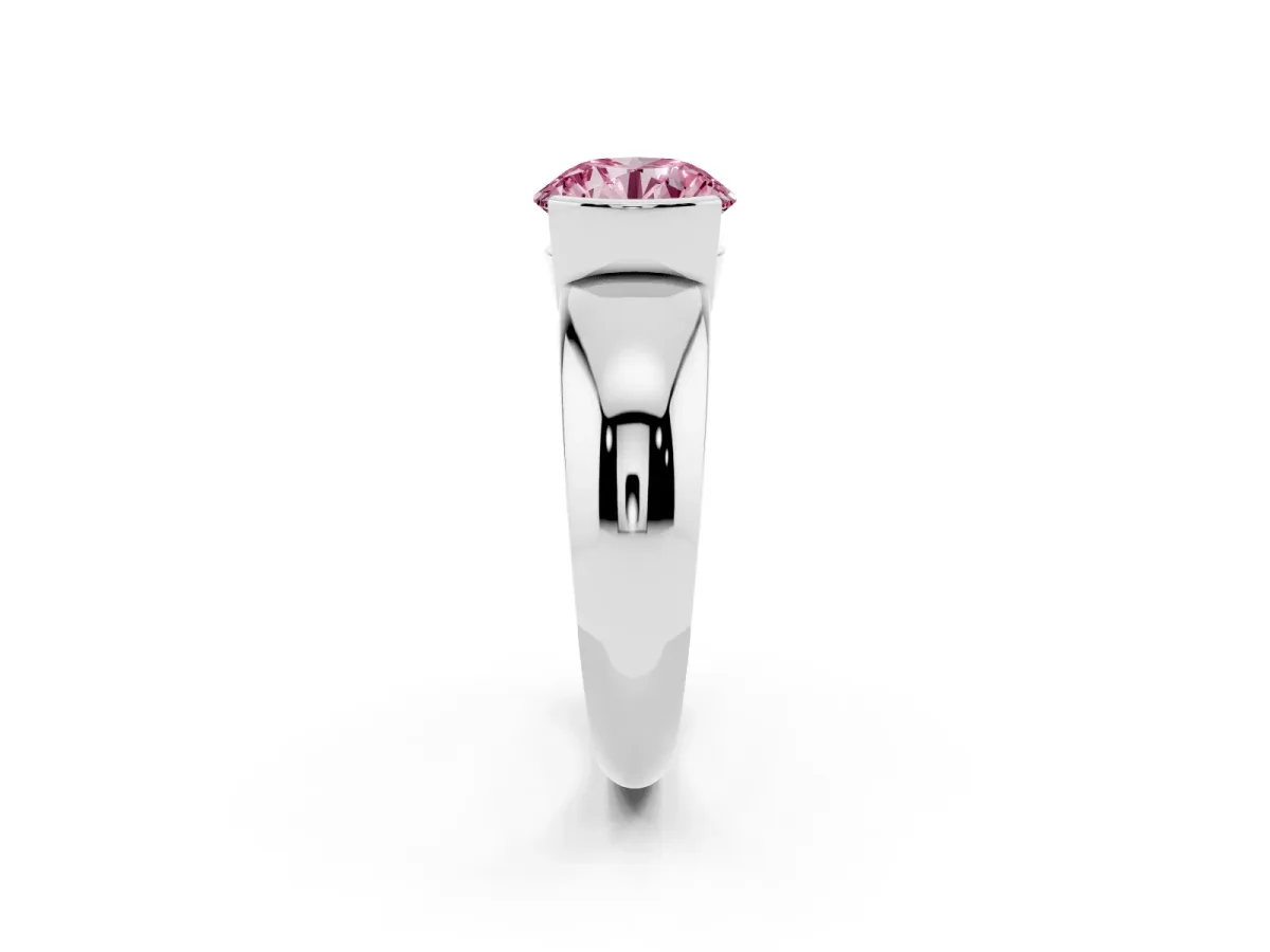 Fancy Pink Round Cut Solitaire Tension Set Diamond Ring with Wide Band Silver