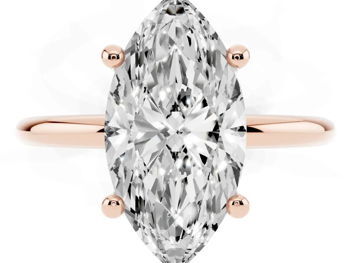 Marquise Cut Solitaire Diamond Ring with 4-Prong Setting on a Classic Band Rose gold