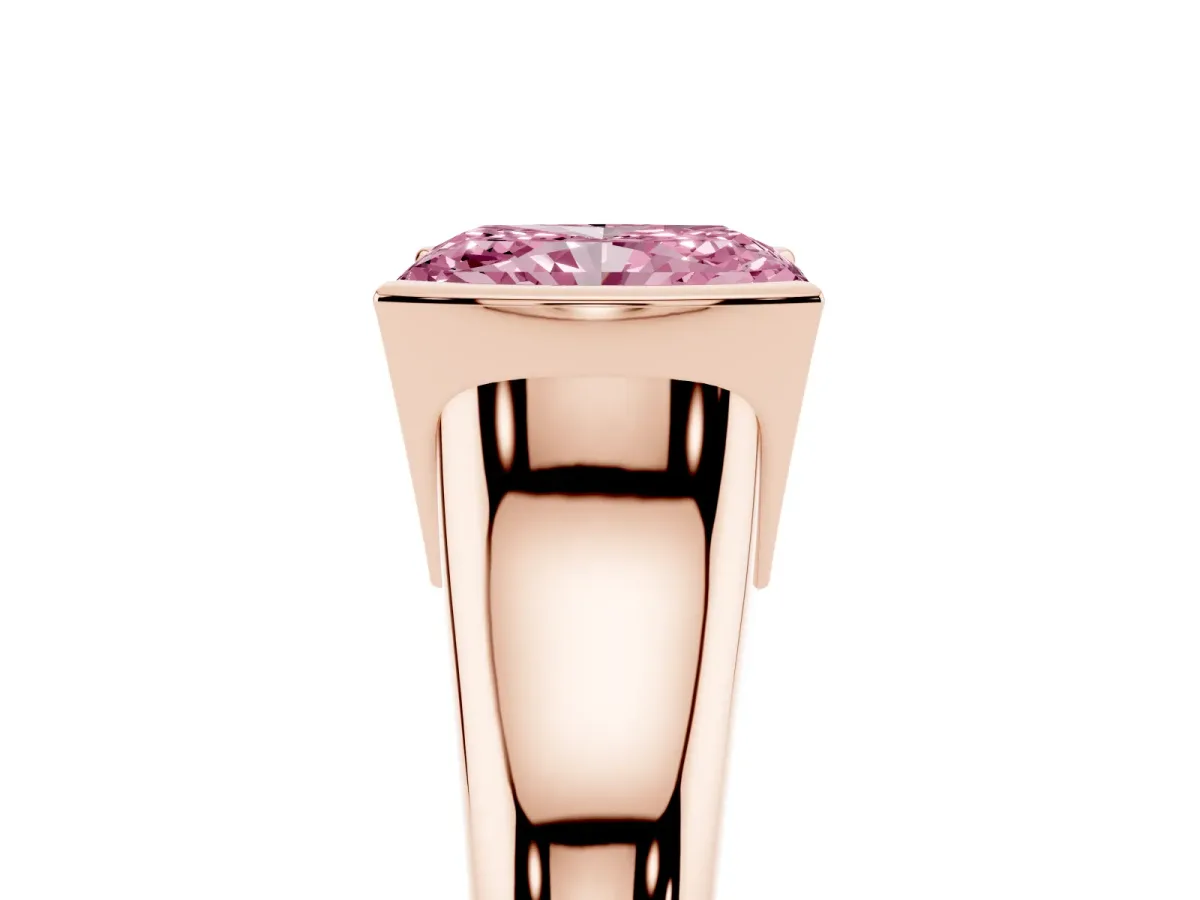 Fancy Pink Radiant Cut Solitaire Tension Set Diamond Ring with Split Shank Band Rose gold