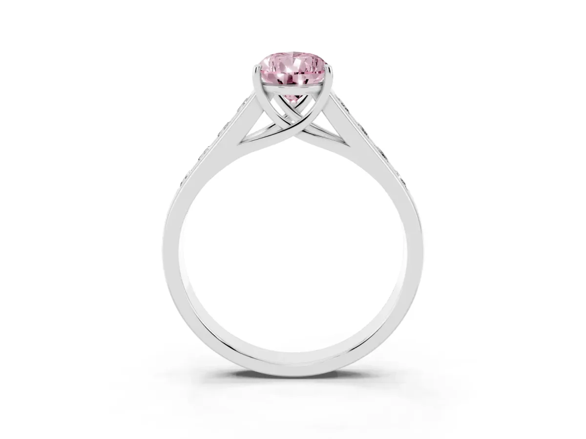 Fancy Pink Pear Cut Solitaire Channel-Set Diamond Engagement Ring with Four-Prong Setting Silver