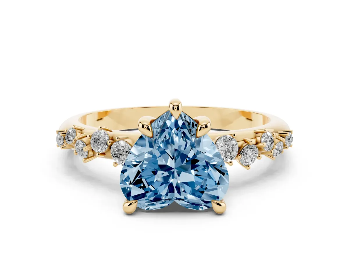Fancy Blue Heart Cut Cut Diamond Vine Band with Four-Prong Setting Yellow gold