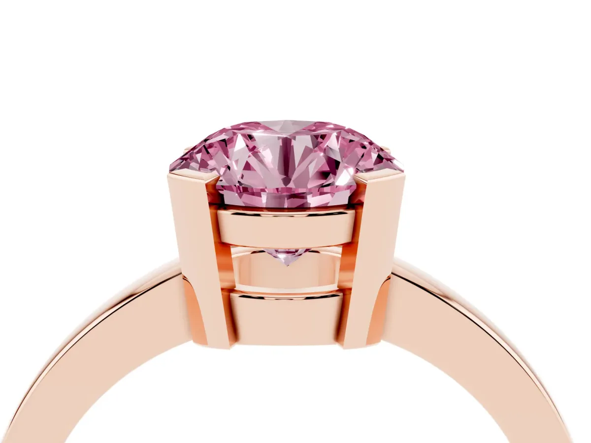 Fancy Pink Round Cut Cut Solitaire Ring with Four-Prong Setting and Classic Band Rose gold